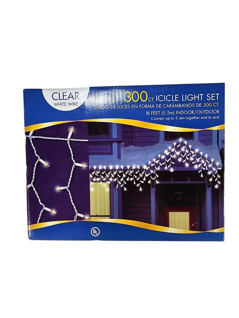 300ct Clear Light w/ White Wire Icicle Light Set 18ft Indoor/Outdoor Use NEW